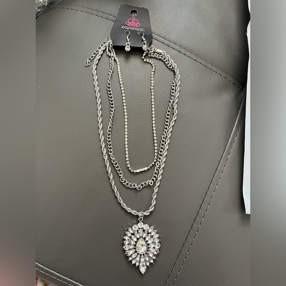 Paparazzi Silver Necklace with Crystal Embellishments